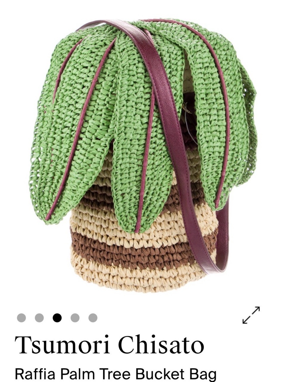 Tsumori Chisato Green and Brown Raffia Palm-Leaf Bucket Crossbody Bag